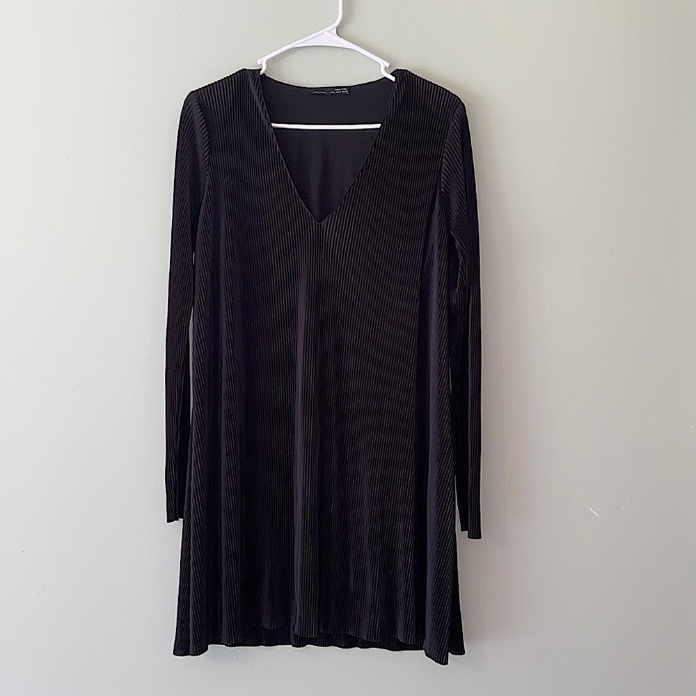 ZARA black pleated long sleeve dress